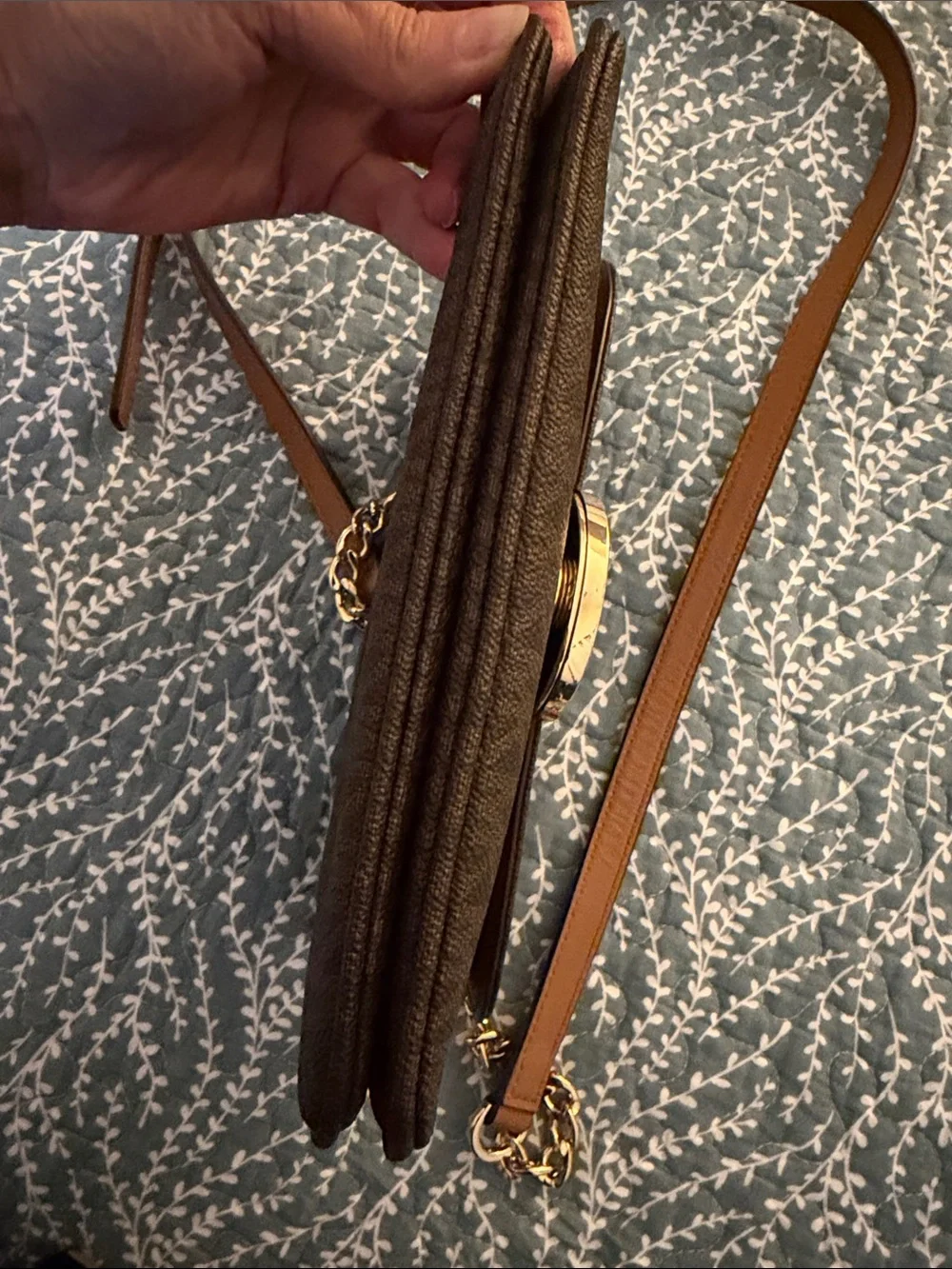 Michael Kors Brown Fulton Logo-Print Crossbody with Gold Hardware